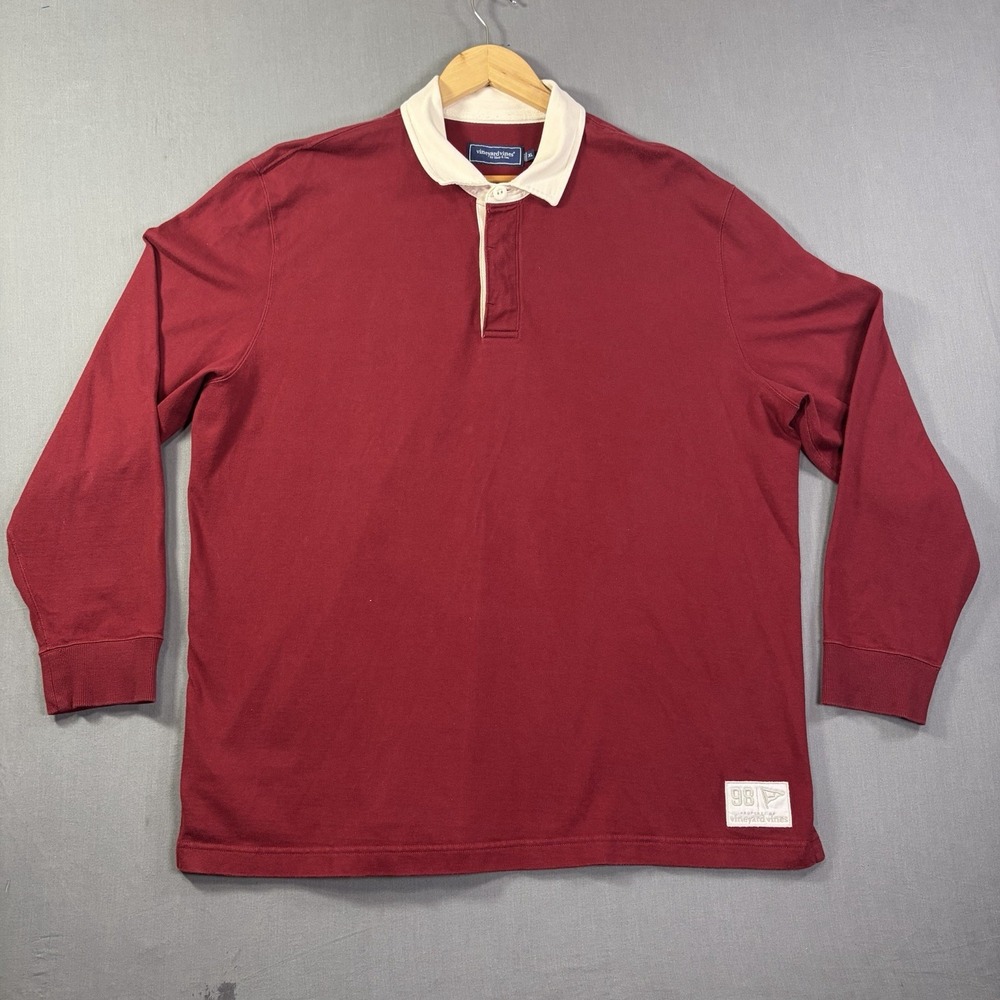 Vineyard Vines Long Sleeve Rugby Polo Shirt Men XL Maroon Organic Cotton